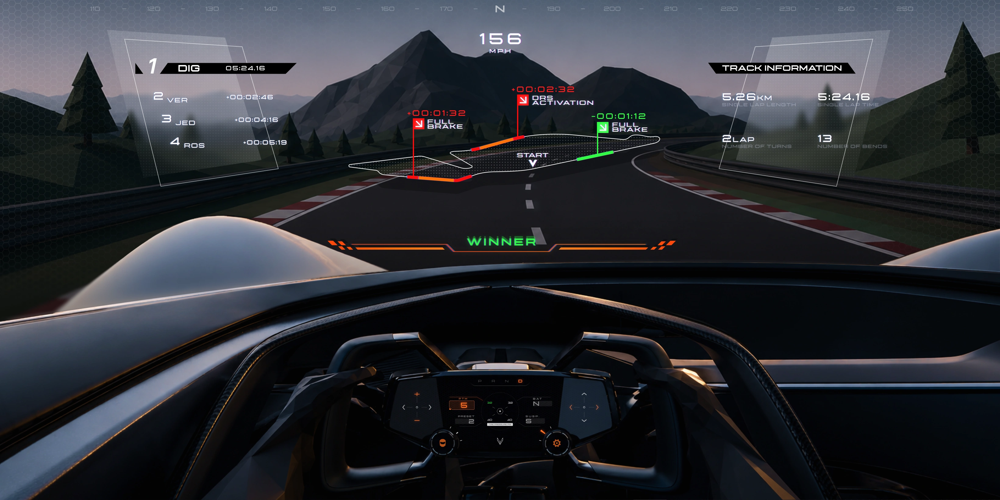 Corvette CX Track Mode apex guidance HUD